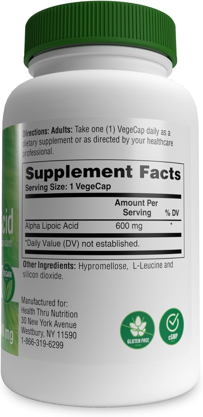 Health Thru Nutrition Alpha Lipoic Acid 600Mg 60 Veggie Capsules (Gluten Free) - BeesActive Australia
