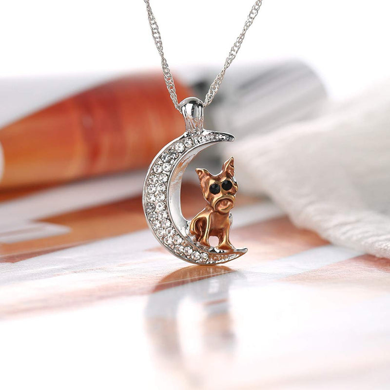 TseanYi Rhinestone Moon Pendant Necklace Silver Crescent with Dog Necklace Choker Cute Necklace Chain Boho Jewelry for Women and Girls - BeesActive Australia