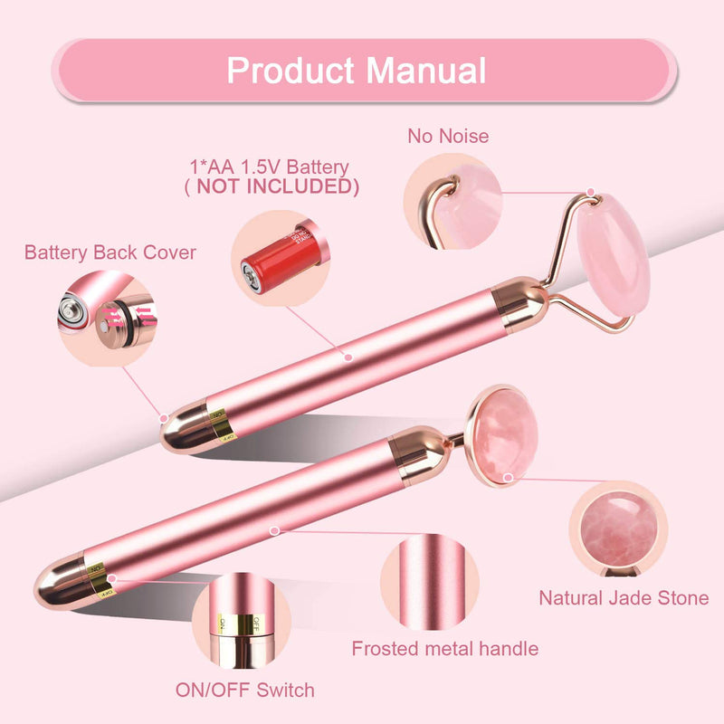 Upgrade 2 in 1 Vibrating Jade Facial Massager Roller, Electric Rose Quartz Eye Face Roller for Anti-aging Reducing Wrinkles Slimming and Firming Skin A: Pink - BeesActive Australia