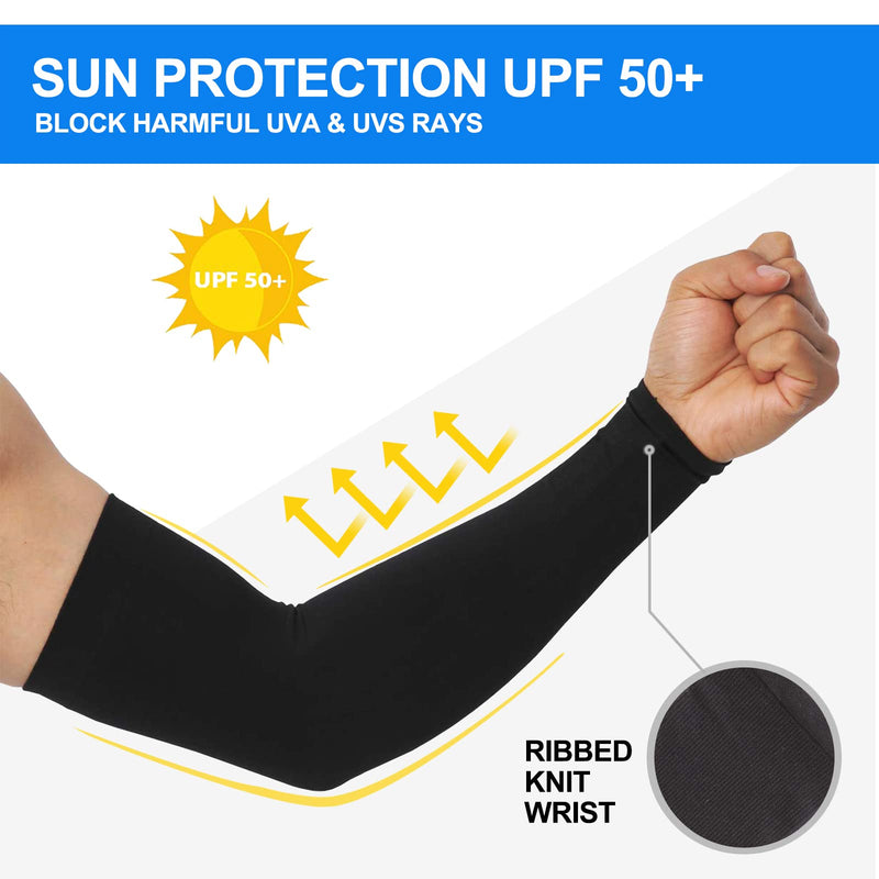 2&4 Pair Sun Protection Arm Sleeves for Men & Women,Tattoo Cover Sleeve,UPF 50 Arm Cover for Cycling Running Outdoor Sports Black-2 Pairs - BeesActive Australia