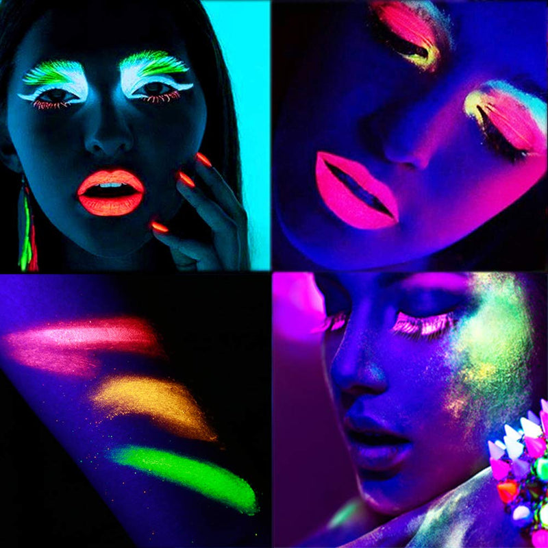 Glow in the dark paint, Kalolary Neon Eyeshadow Glow Palette UV Glow Blacklight Matte and Glitter, 24 Colors Highly Pigmented Eyeshadow Kit with 4 Brushes for Halloween Face Body Makeup - BeesActive Australia