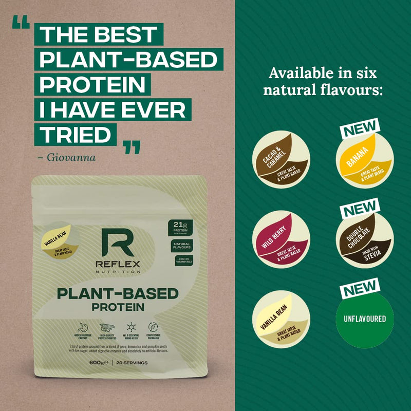 Reflex Nutrition Plant Based Vegan Protein Powder with B12 | Great Taste | (Vanilla Bean, 600g) Vanilla Bean - BeesActive Australia