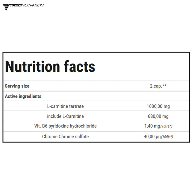 L-CARNITINE 3000 60CAPS - WEIGHT LOSS FAT BURNER - TREC NUTRITION - slimming & muscle definition - TREC NUTRITION - BeesActive Australia