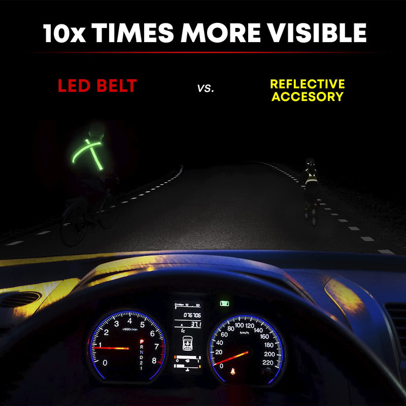 ILLUMISEEN LED Reflective Belt Sash | High Visibility LED Lights with 2 Lighting Modes | Adjustable Quick Release Buckle | USB Rechargeable, No Batteries Needed | Weatherproof Professional Safety Gear Green - BeesActive Australia