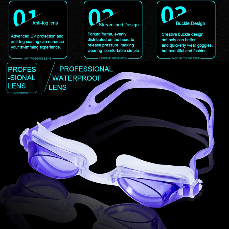 Peicees 4 Pack Swim Goggles for Kids 6-14 with Earplugs and Case Clear Anti-Fog Black+blue+purple+pink - BeesActive Australia