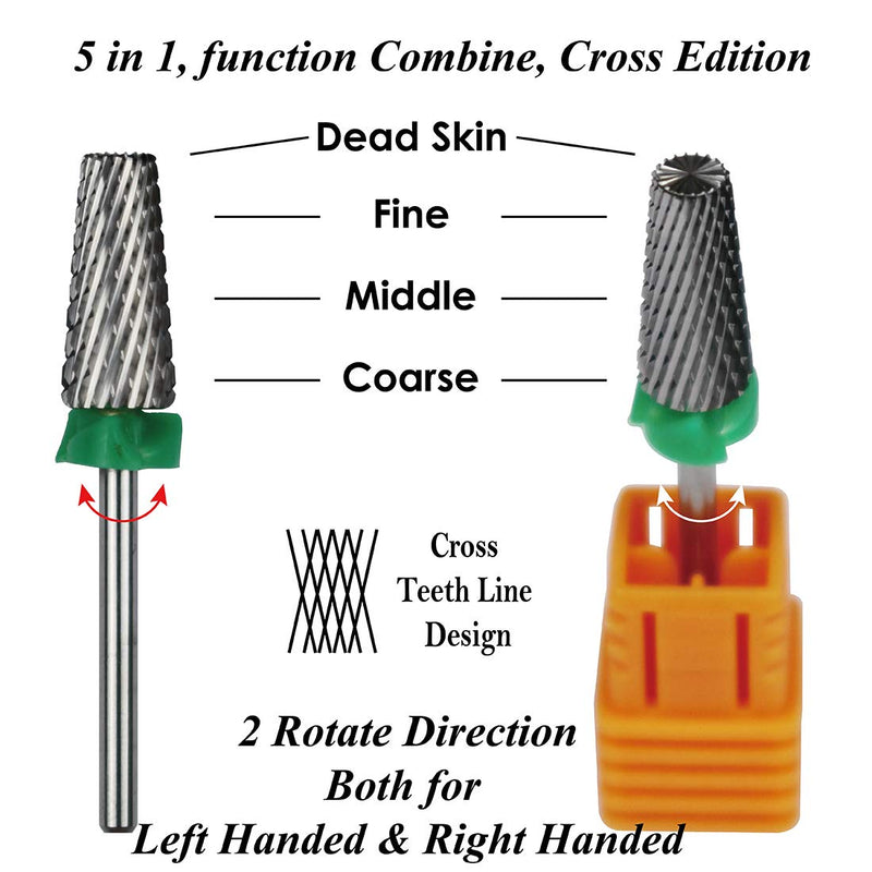 ianblues Multi-function Nail Drill - 5 in 1, Cross Teeth Edition for Electric Drill Machine, both for Left & Right hand people, Grit Size: 3XC, XXC, XC, C, M, F, XF, XXF (Coarse, C) Coarse, C - BeesActive Australia