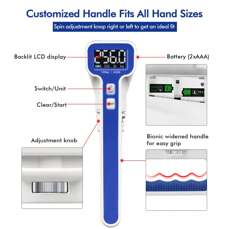 New Grip Strength Tester 265lb/120kg, Digital Hand Dynamometer FDA Register with Backlit LCD for Grip Strength Testing and Training - BeesActive Australia