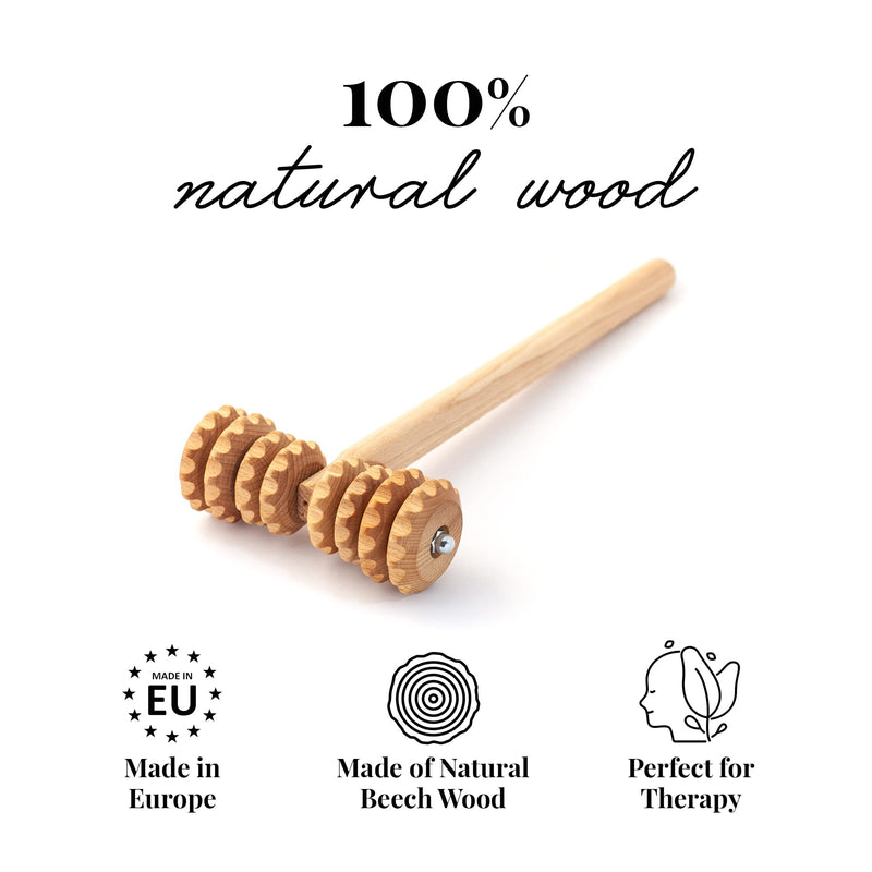 Tuuli Accessories Anti Cellulite Massage Roller T-Roller Tool Massager Maderotherapy Wooden 37 x 13 cm - BeesActive Australia