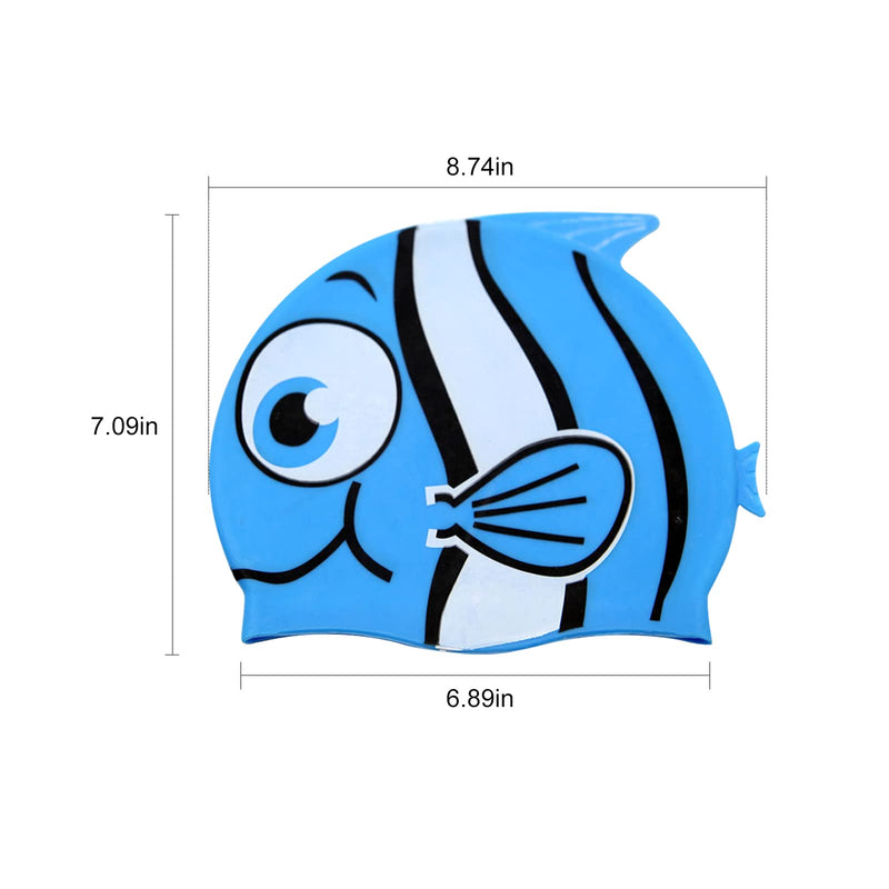 2Packs Kids Cartoon Fish Swim Caps Children Elastic Swimming Hats Silicone Swimming Caps for Girls and Boys Waterproof Stretchy Swim Bathing Caps Keep Hair Clean Dry (1*Blue and 1*Yellow ) - BeesActive Australia