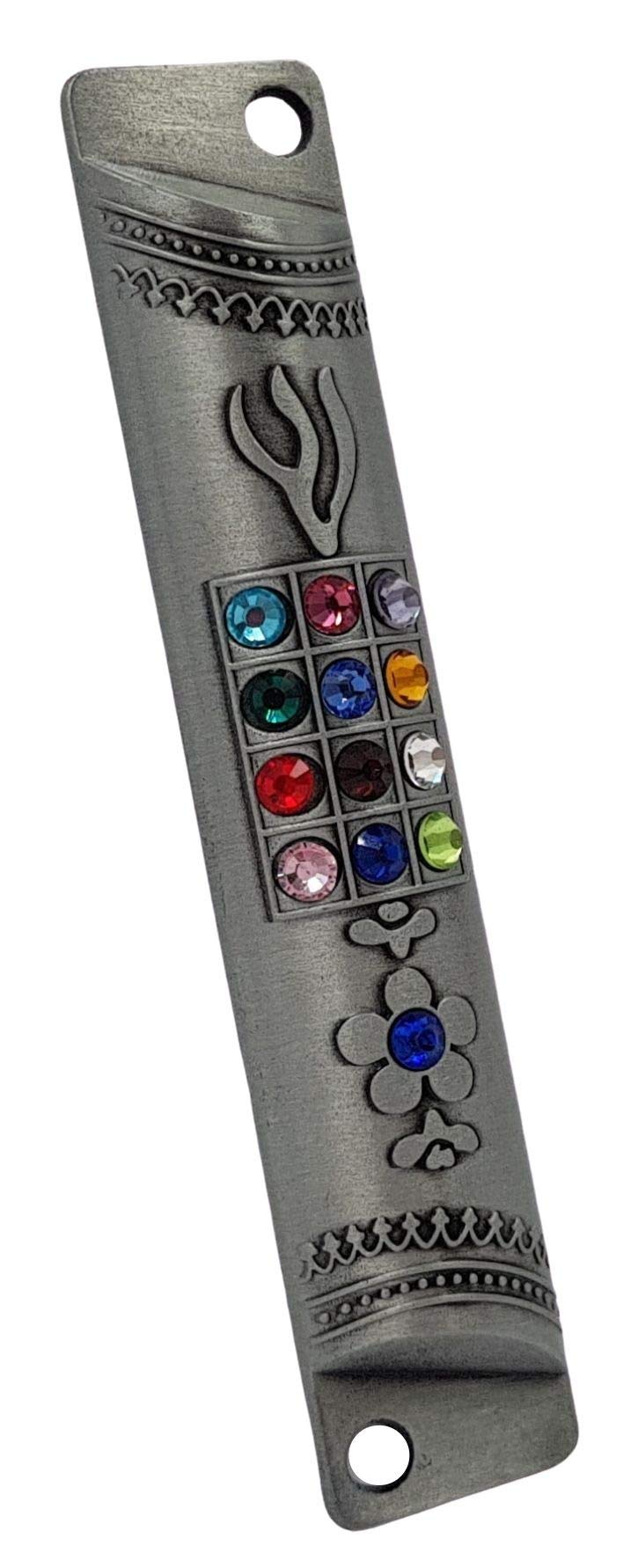 TALISMAN4U Pewter MEZUZAH CASE with Scroll 12 Tribes of Israel Hoshen Judaica Door Mezuza 4 Inch - BeesActive Australia