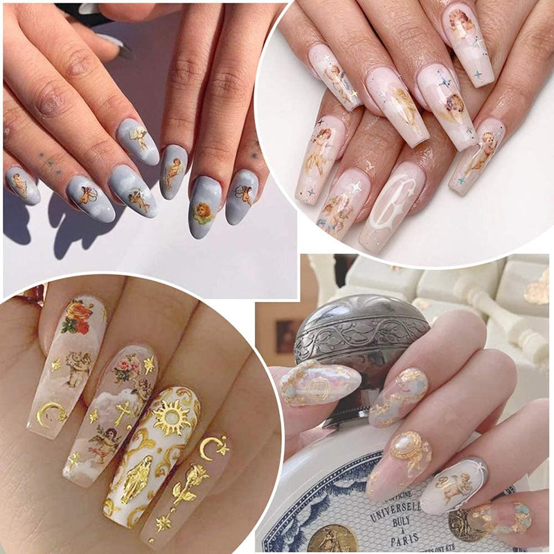 Angle Nail Art Stickers Water Transfer Nail Decals Popular Classic Nail Art Supplies 8Sheets Angle Cupid Flower Pattern Nail Art Stickers for Women Girls Decorations Nails Designs Manicure Tips - BeesActive Australia
