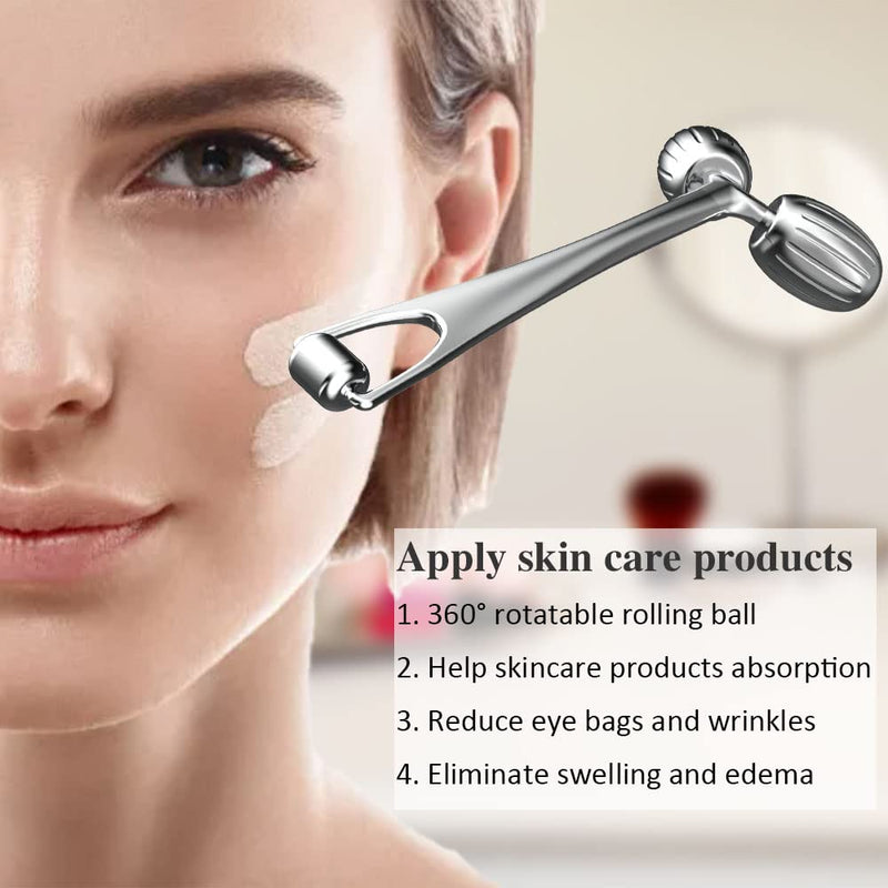 Face Massager, Metal Face Roller Gua Sha Massage Tool for Face Neck Eye Body Skin Care, Facial Roller for Women JHY-FMR-2-steel - BeesActive Australia