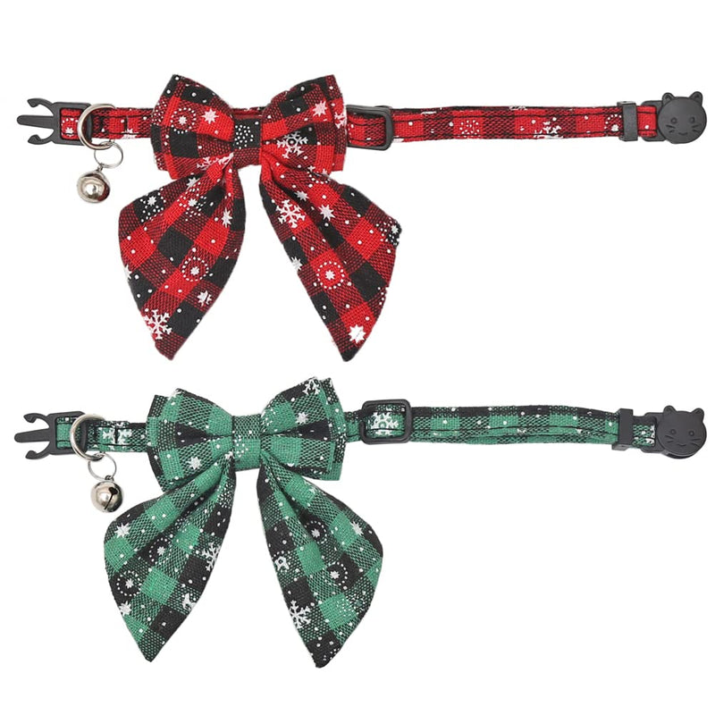 Lamphyface Christmas Cat Collar Breakaway with Cute Removable Bow Tie Flower and Bell for Kitty Adjustable Safety Plaid - BeesActive Australia