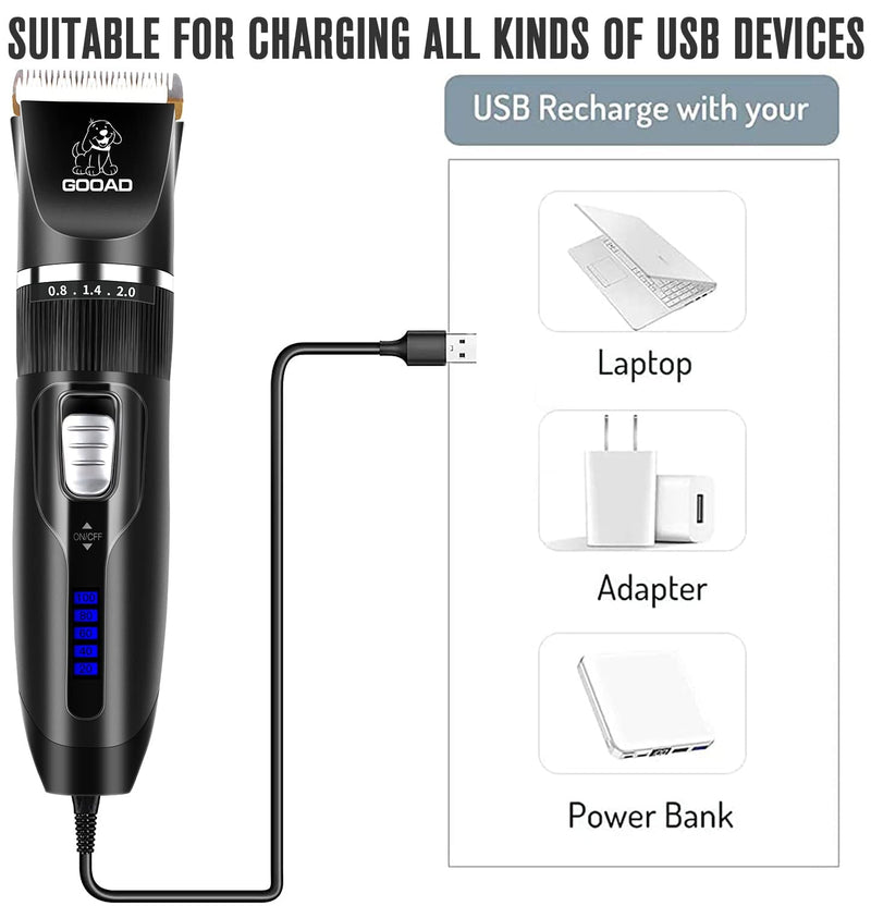 GOOAD Dog Clippers Professional Dog Grooming kit Low Noise Rechargeable Dog Trimmer Cordless Dog Hair Trimmer for Small Dogs and Cats,with LED Display (Black) - BeesActive Australia
