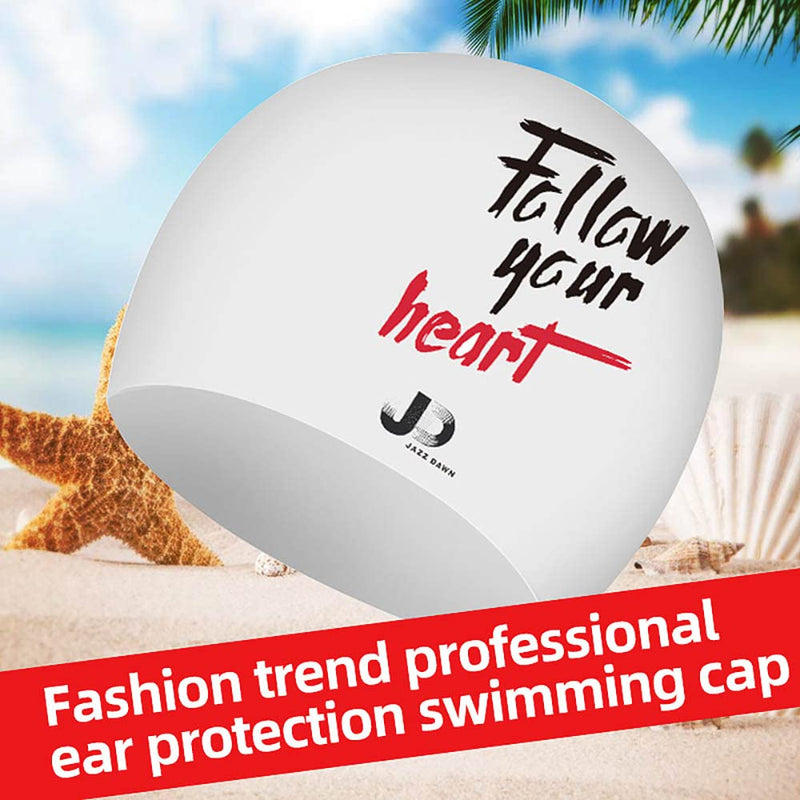 Silicone Swim Cap for Long Hair and Short Hair,3D Soft Stretchable Durable and Anti-Slip to Keep Your Hair Dry,Unisex Bathing Caps Easy to Put On and Off，Adult Swimming Cap Black/White/Red 9.06x7.87(in) - BeesActive Australia