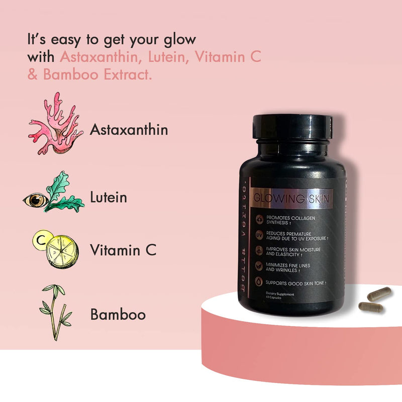 Bella Vérité Glowing Skin Collagen Boosting Complex- Made in USA- w/Astaxanthin for Radiant Complexion, Wrinkles, Dryness & Anti-aging, 60 Capsules for Adults- 1 Month Supply - BeesActive Australia