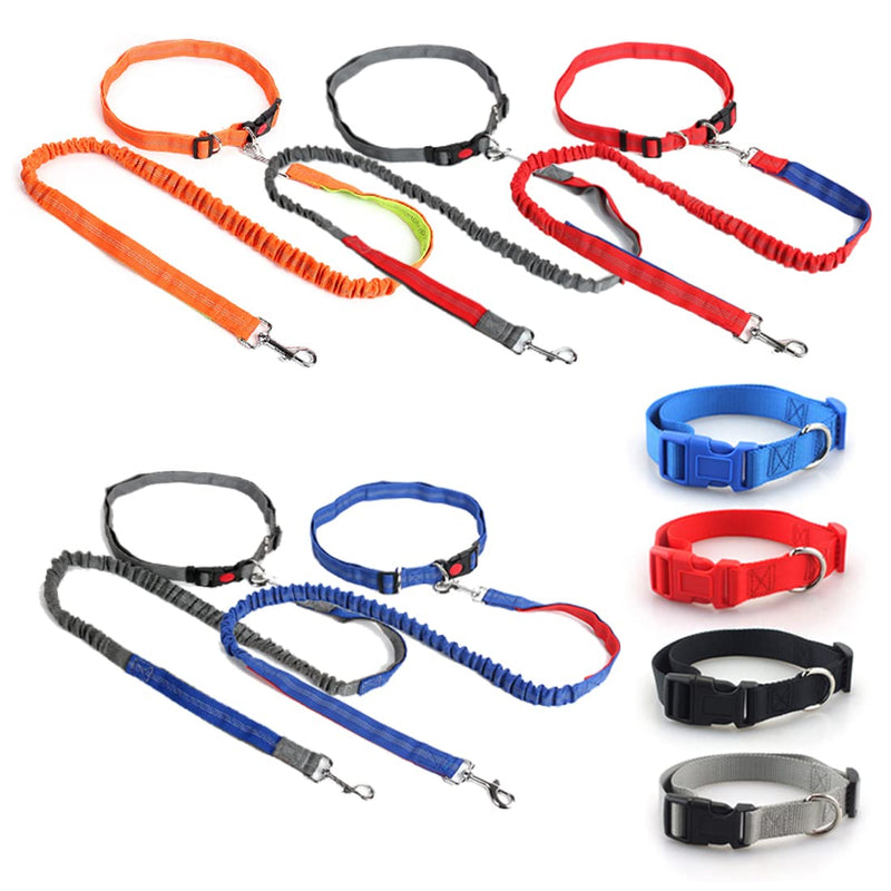 Hands Free Running/Walking/Training Dog Leash of 4 feet, Reflective Stitching Safety Proof Locking Buckle Waist Belt of 50.4 Inch/128 cm, Comes with a Bonus Dog Collar. Medium Leash (Blue/Red) + Collar (red) - BeesActive Australia