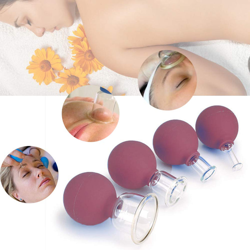 Glass Facial Cupping Set- 4pcs Silicone Vacuum Suction Face Massage Cups Anti Cellulite Lymphatic Therapy Sets for Eyes, Face and Body (Rose red) Rose red - BeesActive Australia