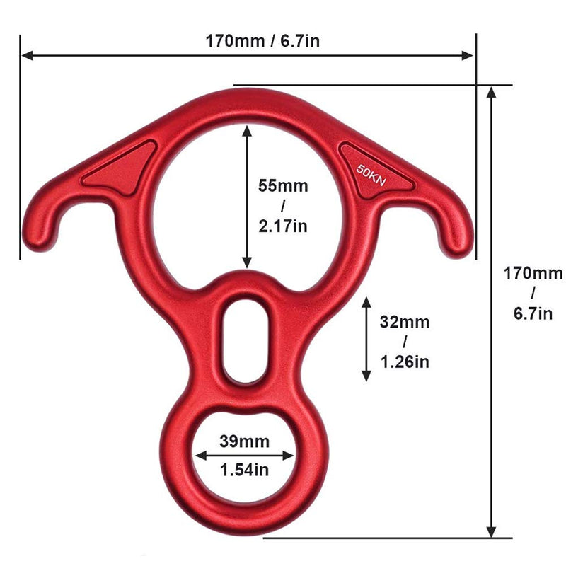 50KN Rescue Figure, 8 Descender Large Bent-Ear Belaying and Rappelling Gear Belay Device Climbing for Rock Climbing Peak Rescue 7075 Aluminum Alloy Red - BeesActive Australia