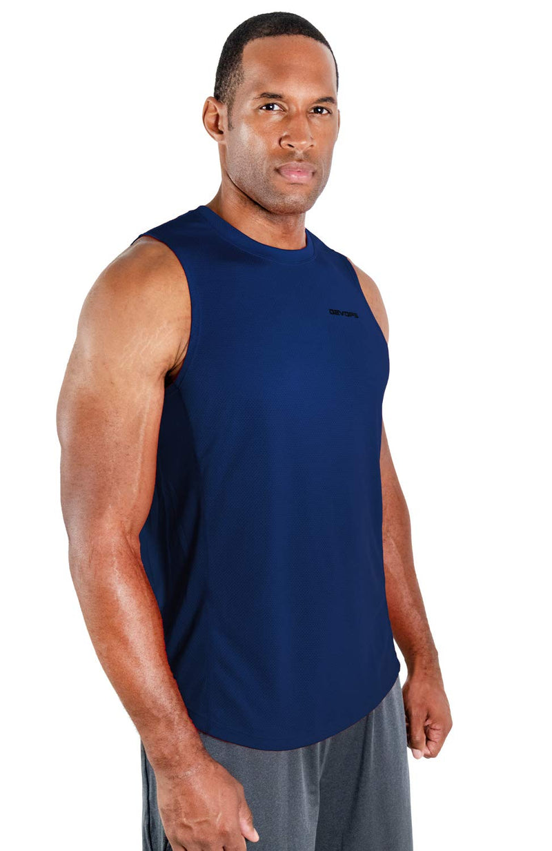 DEVOPS Men's 3 Pack Cool Dry Fit Muscle Sleeveless Gym Training Performance Workout Tank Top Large Black / Navy / Gray - BeesActive Australia