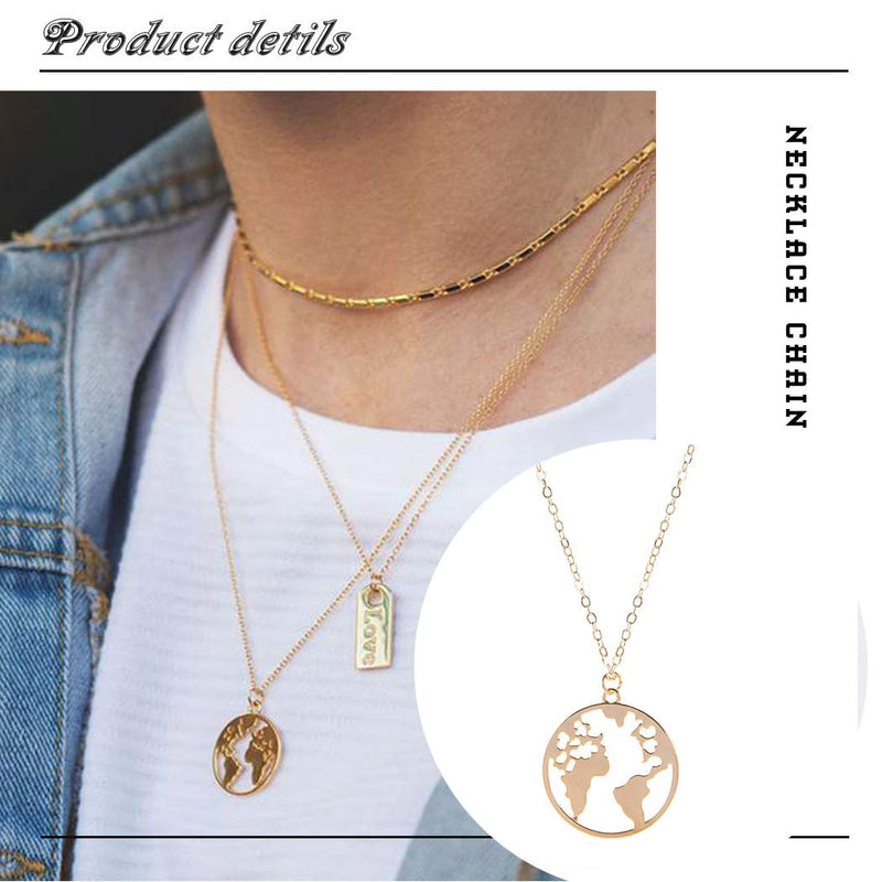 Hannah Boho Map Layered Necklaces Gold Short Love Pendant Necklaces Chain Jewelry for Women and Girls - BeesActive Australia