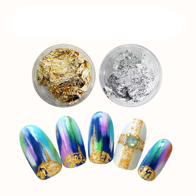 Minejin 12 Pot/Set Nail Art Gold Silver Paillette Flake Chip Foil DIY Glitter Decal Acrylic UV Gel Decoration 12 Pots Foil - BeesActive Australia