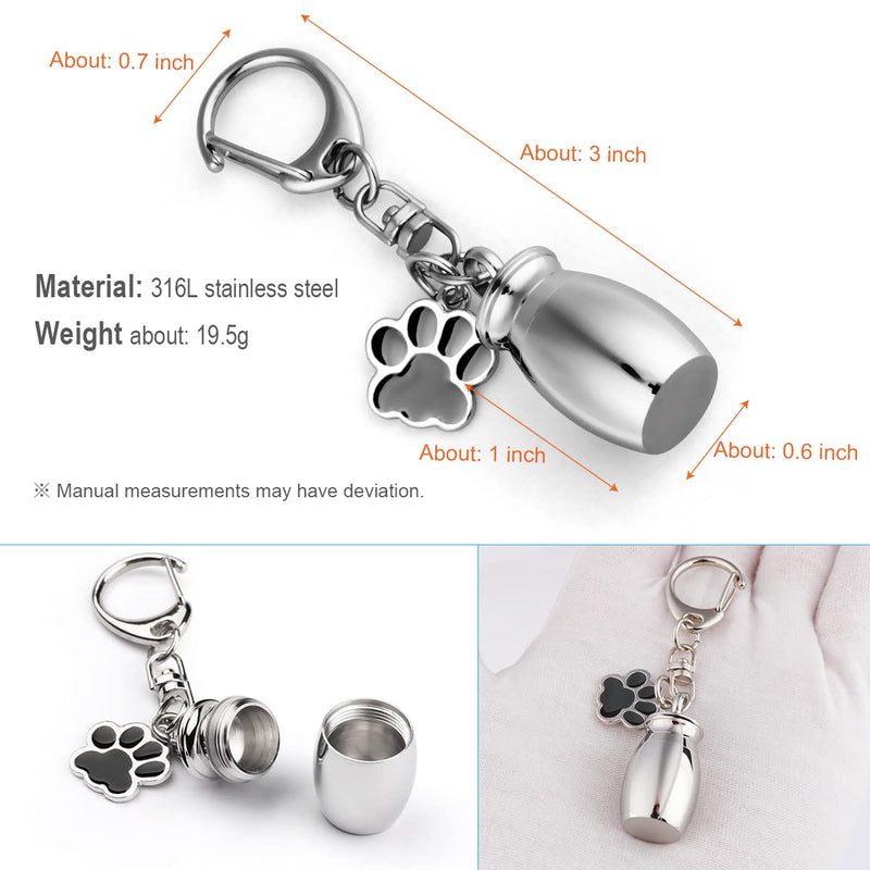 ChunlongFour Waterproof Pet Urns Keychain for Dogs Ashes, Cat Dog Urn for Dogs Cats Ashes Keepsake Memorial Cremation Jewelry Pend Silver 1 pcs - BeesActive Australia