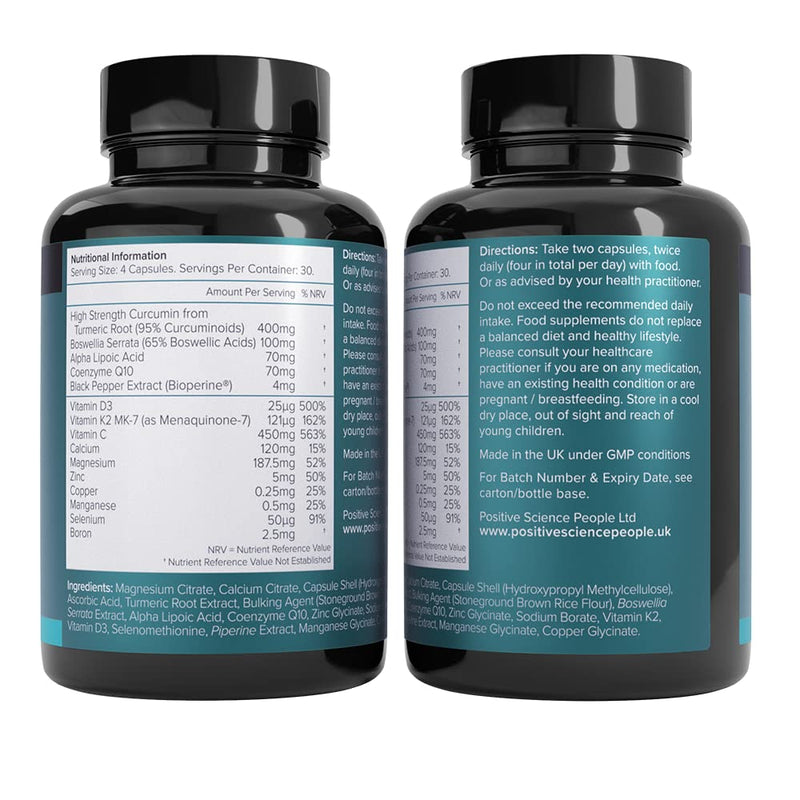 Joint Care Supplement | High Strength Curcumin from Turmeric with 95% Curcuminoids, Boswellia, Boron, Vitamin D3, K2 MK-7, Magnesium & More | 15 Nutrients for Joints & Bones | 120 Capsules - BeesActive Australia