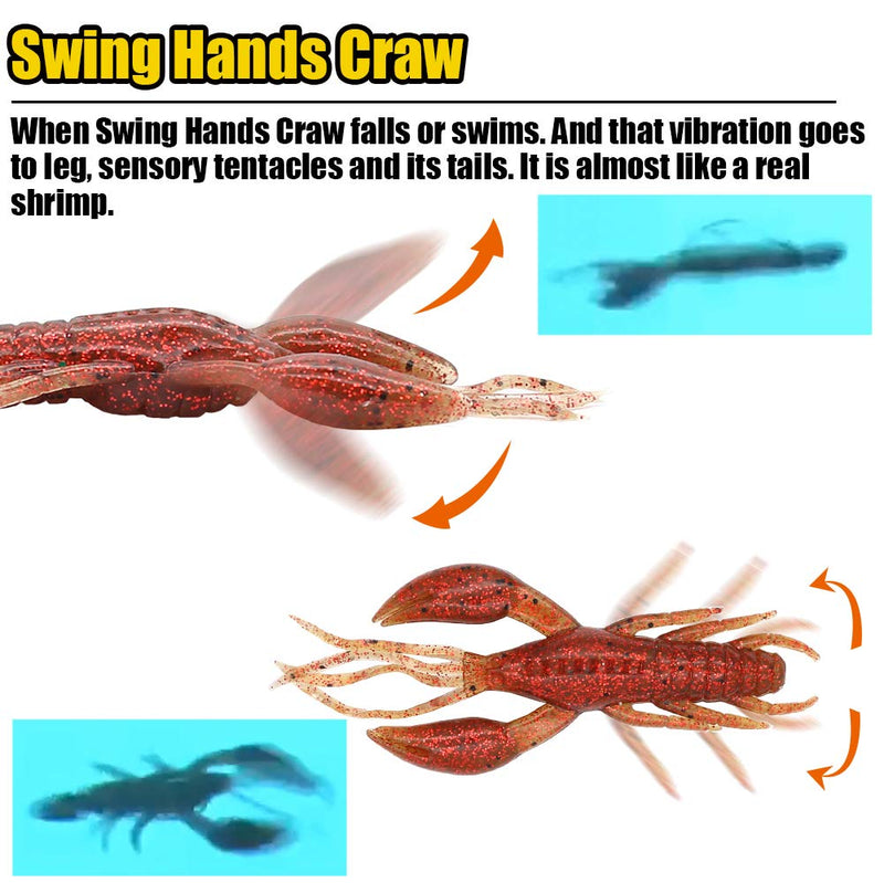 [AUSTRALIA] - XFISHMAN Crawfish-Lures-Bass-Fishing-Jig-Trailers-Soft Plastic 25/30 pk Shrimp Creature Crawdad Baits Kit 2 Huge Pinchers 3-4in Swing Hands Craw 3.25 in 30pk 