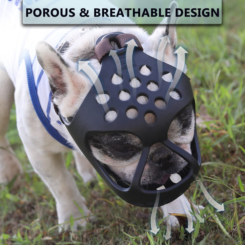 BARKLESS Dog Muzzle for Short Snout Dogs, Soft Silicone Muzzle for Biting, Chewing, Licking for French Bulldog Shih Tzu, Ideal for Flat-Faced Aggressive Dogs Grooming Walking, Allows Drinking L Black - BeesActive Australia