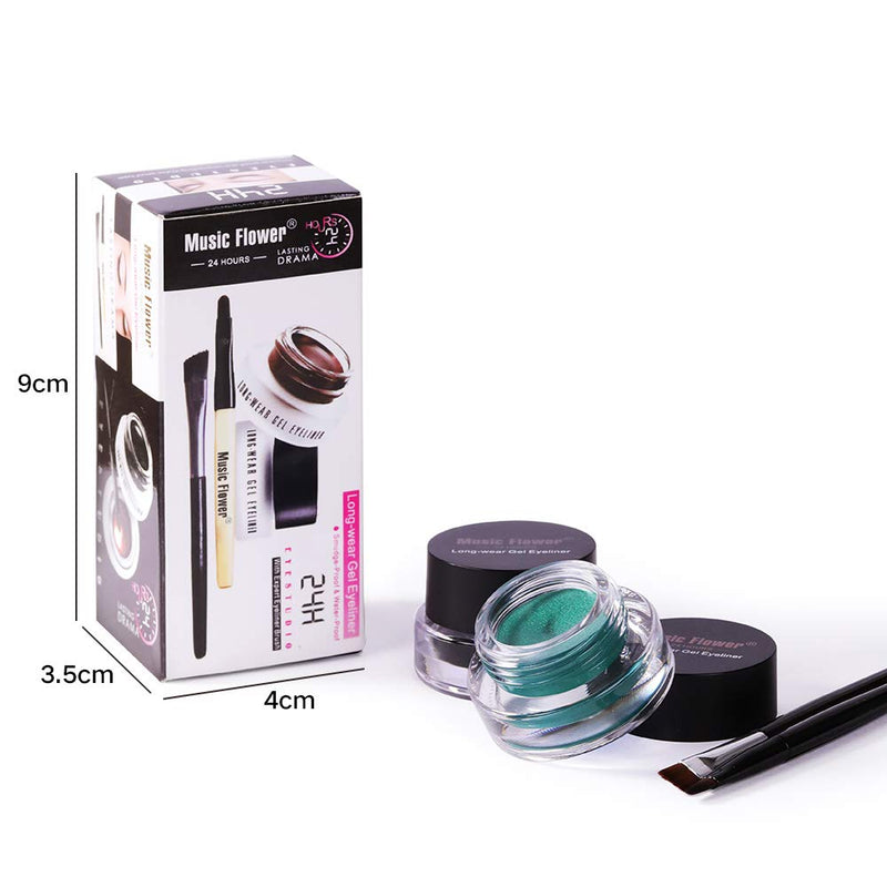 Music Flower Gel Eyeliner With 2 Brushes set Waterproof Long-lasting Smudge-proof Easy to Wear (Green+Black) Green+Black - BeesActive Australia