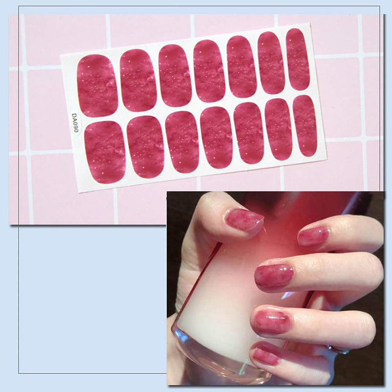 WOKOTO 8 Sheets Adhesive Nail Art Polish Decals Tips With 1Pc Nail File Solid Color Nail Wraps Stickers Strips Set Manicure Design KIT2 - BeesActive Australia