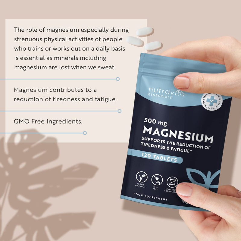 Magnesium Supplements 500mg - 120 Vegan High Strength Magnesium Tablets � 4 Month Supply � Supports Muscle Function, Tiredness, Energy, Bones, Nervous System - Letterbox Friendly - UK Made - Nutravita - BeesActive Australia