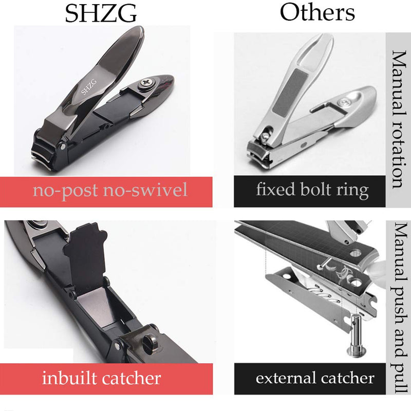 Large Nail Clipper with Catcher, No Mess Anti Splash Fingernail Toenail Clipper, Nail Cutter Trimmer Set with Metal Case (Black) Black - BeesActive Australia