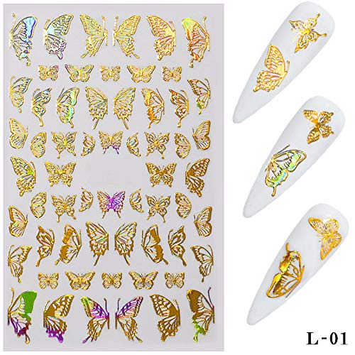 4 Sheets DIY Nail Art Adhesive Sticker Decals, Metallic Gold and Silver Butterfly Design Nail Art Decorations, Manicure DIY Nail Decals (Gold) - BeesActive Australia