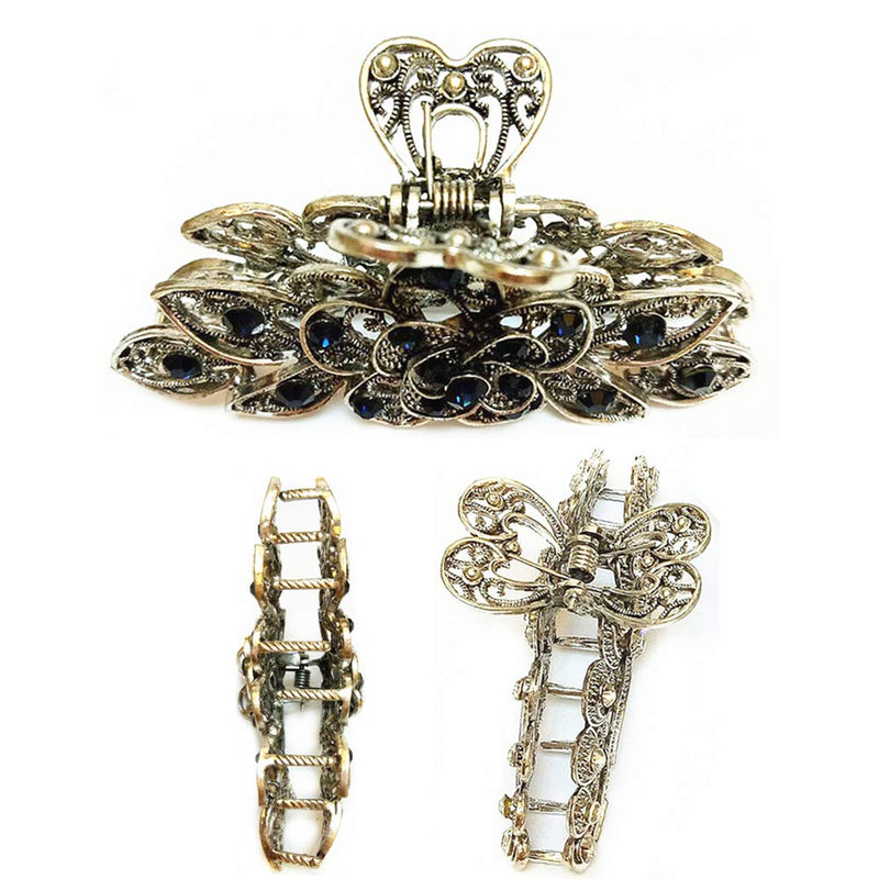 2Pcs Vintage Metal Hair Jaw Clip Rhinestone Crystal Large Clip Claw Hairpin Non-Slip Hair Clamps for Women Girls Fashion Accessories Headwear - BeesActive Australia