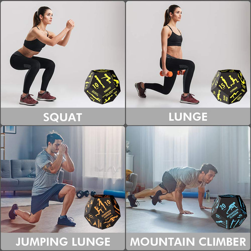 Exercise Dice, for Home Fitness, Workouts, Cardio, 12-Sided Movement Dice Fun Gym Learning Game for Fitness & Exercise Classes , with Exercise Illustration Booklet (3pcs) Black - BeesActive Australia