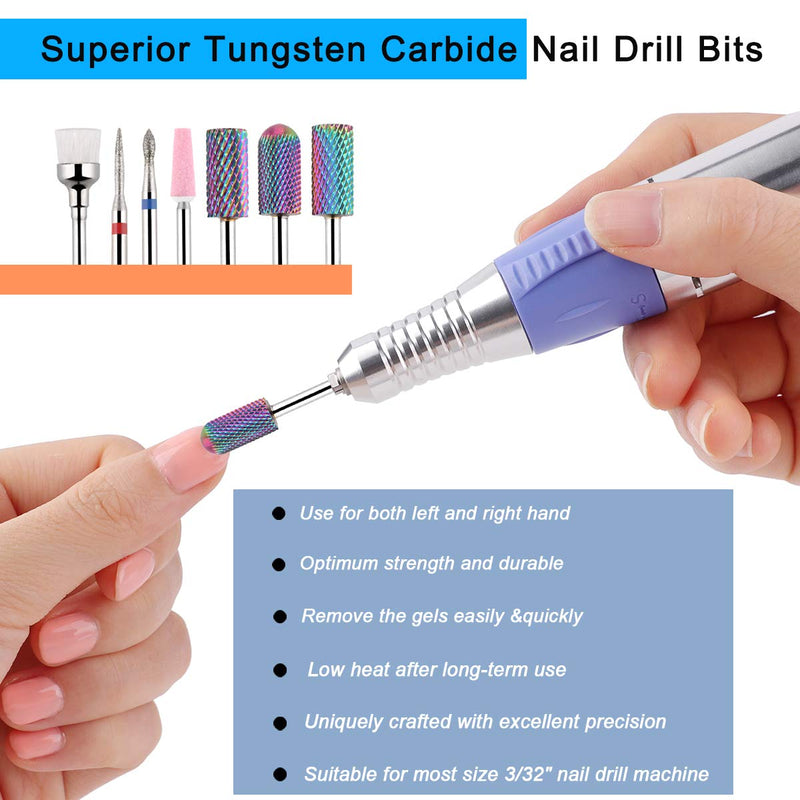 Makartt Nail Drill Bit Set, 7Pcs Tungsten Carbide Diamond Ceramic Acrylic Nail Drill Bits Remove Acrylic Nails Gel Polish Poly Extension Nail Gel 3/32 Drill Bit Manicure Pedicure B-25 - BeesActive Australia