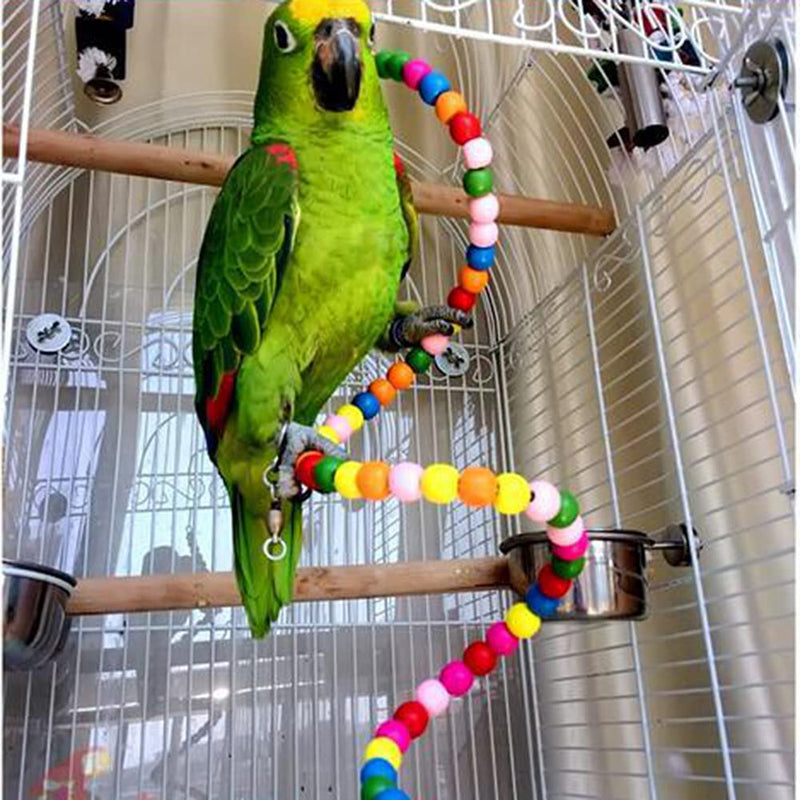 YJJKJ Bird Wood Beads Perch Parrot Revolving Suspension Bridge Toys Comfy Perch Bird Chew Toy for Parakeets Cockatiels, Conures, Budgerigar, Macaw, Lovebirds, Finches 39 inch - BeesActive Australia