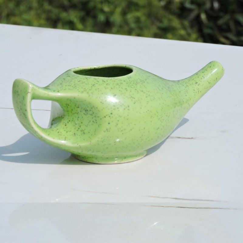 Porcelain Ceramic Neti Pot for Nasal Cleansing Freckle Pattern Green | Natural Treatment for Sinus, Infection and Congestion - BeesActive Australia