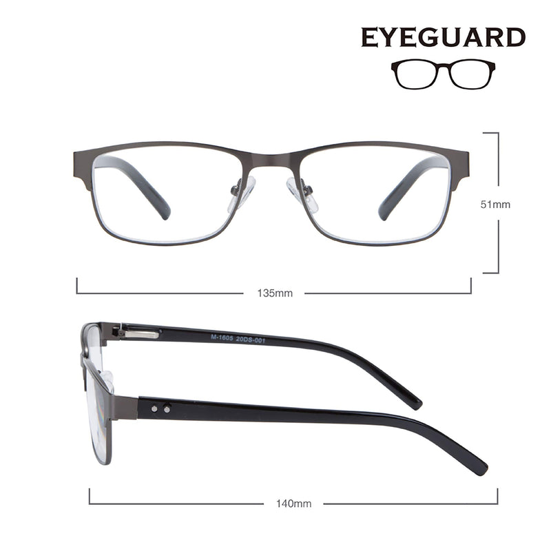 EYEGUARD Mens Reading Glasses, 1 Pair Rectangular Lightweight Metal Readers for Men Grey 2.5 Dioptres - BeesActive Australia