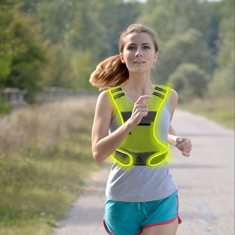 LED Reflective Vest Running Gear with Pouch, USB Charging & Ultralight Reflective Safety Vest for Night Running Cycling Green - BeesActive Australia