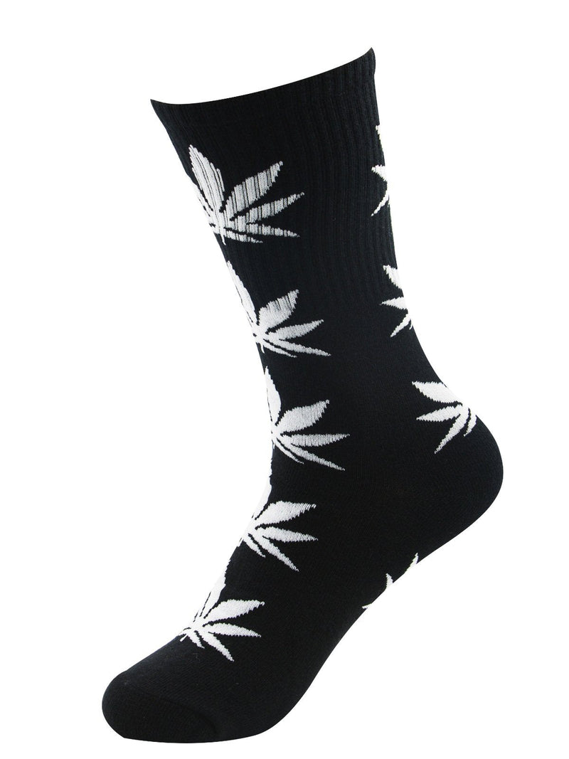 Athletic Sports High Crew Socks for Men Women Marijuana Weed Leaf Cotton Sock C 3 Pairs Black White Green - BeesActive Australia
