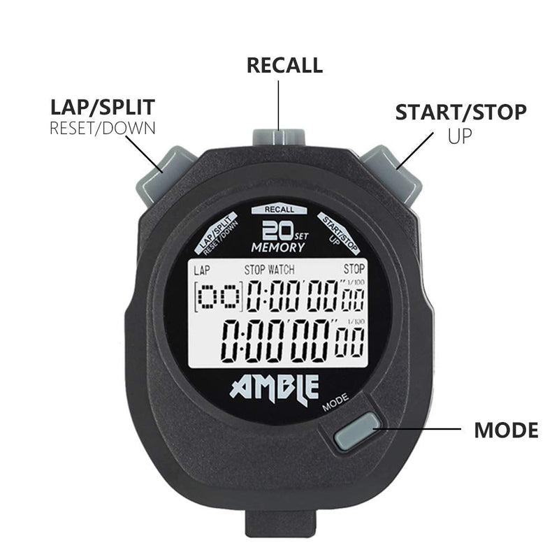 Amble Stopwatch, Countdown Timer and Stopwatch Record 20 Memories Lap Split Time with Tally Counter and Calendar Clock with Alarm for Sports Coaches and Referees - BeesActive Australia