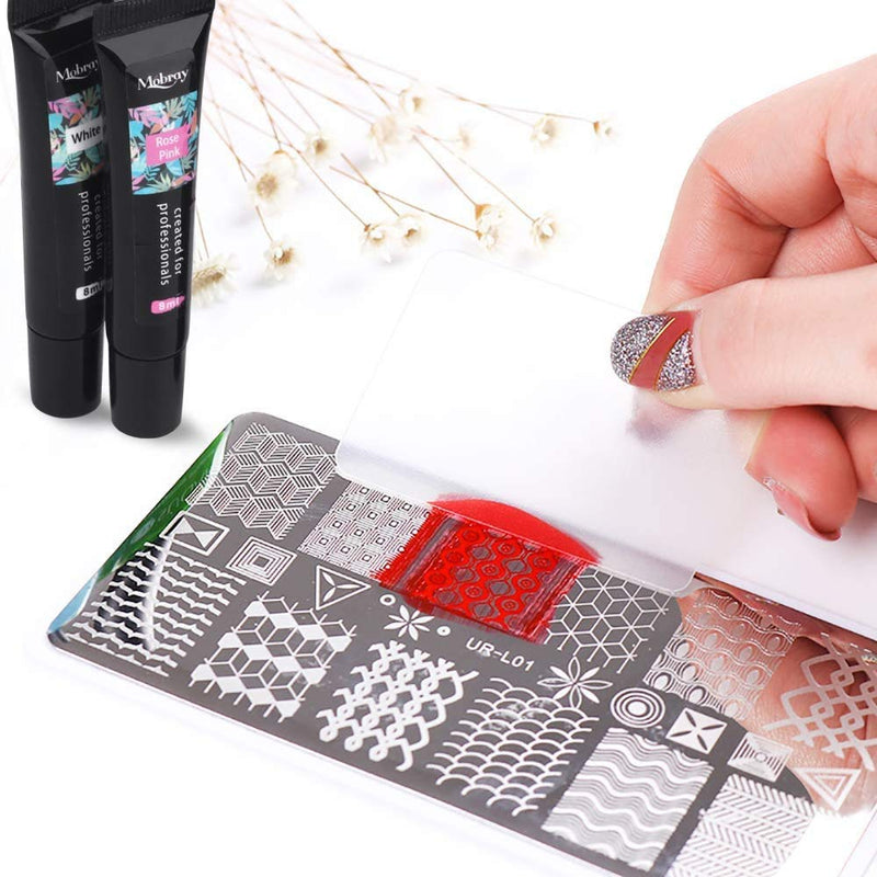 Stamping Gel Kit, MYSWEETY 8PCS 8ml Nail Art Stamping Gel + 4pcs Stamping Plates + 2pcs Nail Art Scraper + 2pcs Stamper+ 2pcs Anti-overflow Latex, Polish Stamping Kit for Nail DIY Printing - BeesActive Australia