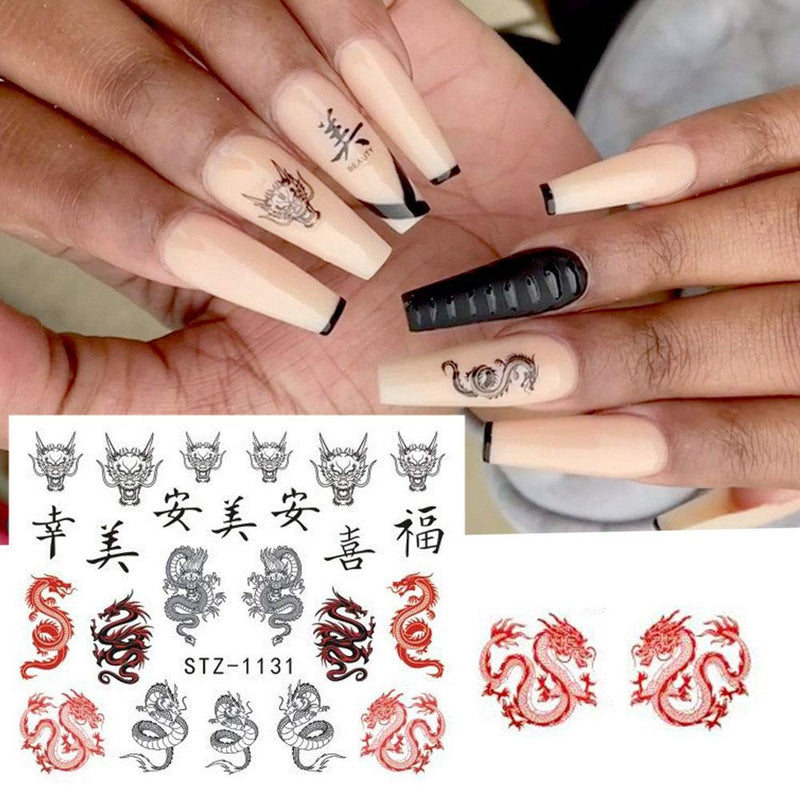 Lookathot 8Sheets 3D Nail Art Stickers Decals Laser Chinese Dragon and Phoenix Totem DIY Decoration Accessories Manicure Tools - BeesActive Australia