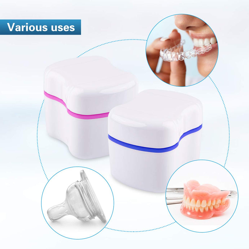 2 Denture Bath Case and 2 Denture Cleaner Brushes Retainer Denture Box, Tophoniex Dentures Container with Basket Denture Holder for Travel Retainer Cleaning - BeesActive Australia