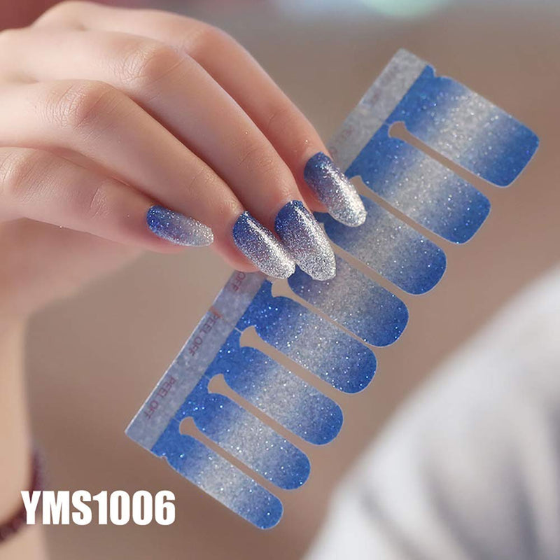 WOKOTO 8 Pieces Shine Nail Polish Sticker Tips With 1Pcs Nail File Gradient Full Wraps Nail Art Adhesive Decals Manicure Sticker Strips Set - BeesActive Australia