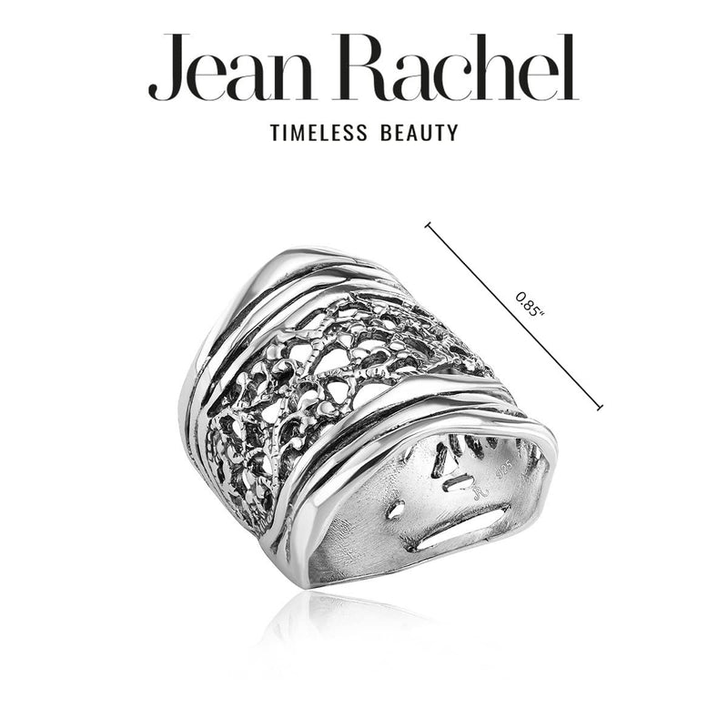 925 Sterling Silver Shield Ring Lace Look, Multi Textured, Oxidized, Vintage Look Stylish Hypoallergenic, Nickel and Lead-free, Artisan Handcrafted Designer Collection Made in Israel (Size 5-11) 9 - BeesActive Australia