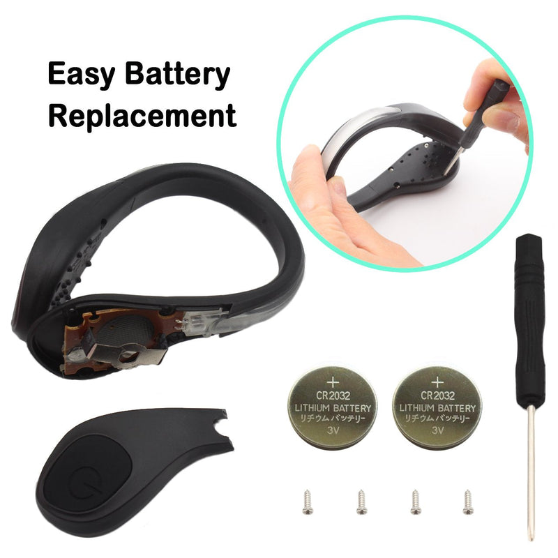 Shoe Clip Lights (2 Pack) Reflective Safety Night Running Gear for Runners Joggers Bikers Walkers, Color Changing RGB Strobe and Steady Color Flash Mode, Water Resistant and Bonus Screw Driver Black - BeesActive Australia